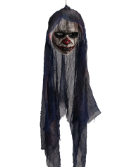 Clown-Maske mit Kapuze aus handbemaltem Kunststoff mit Pappschild/Etikett