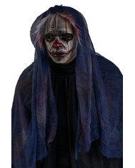 Maschera clown con cappuccio in plastica pitturata a mano con cartellino/etichetta