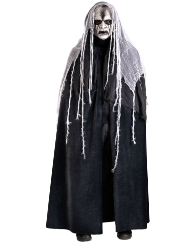 Masque horreur avec capuche en plastique peint à la main avec étiquette volante/étiquette