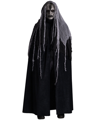 Masque horreur avec capuche en plastique peint à la main avec étiquette volante/étiquette