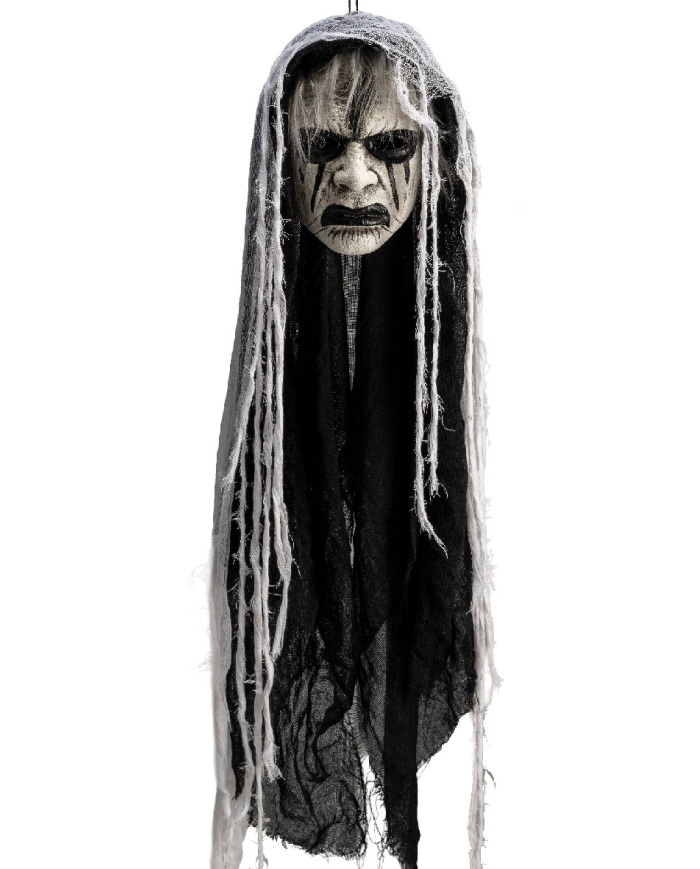 Maschera horror con cappuccio in plastica pitturata a mano con cartellino/etichetta