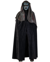 Zombie-Maske mit Kapuze aus handbemaltem Kunststoff mit Pappschild/Etikett