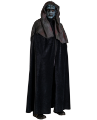 Zombie-Maske mit Kapuze aus handbemaltem Kunststoff mit Pappschild/Etikett