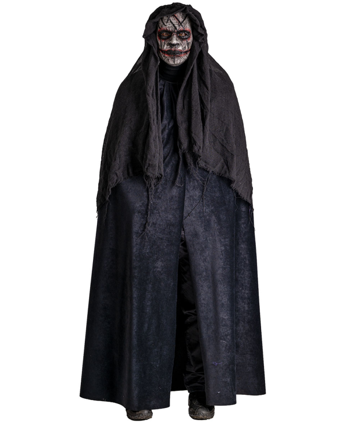 Maschera horror con cappuccio in plastica pitturata a mano con cartellino/etichetta