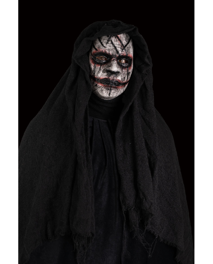 Maschera horror con cappuccio in plastica pitturata a mano con cartellino/etichetta