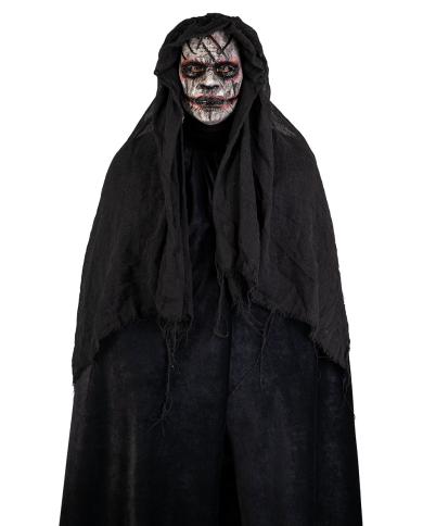 Masque horreur avec capuche en plastique peint à la main avec étiquette volante/étiquette