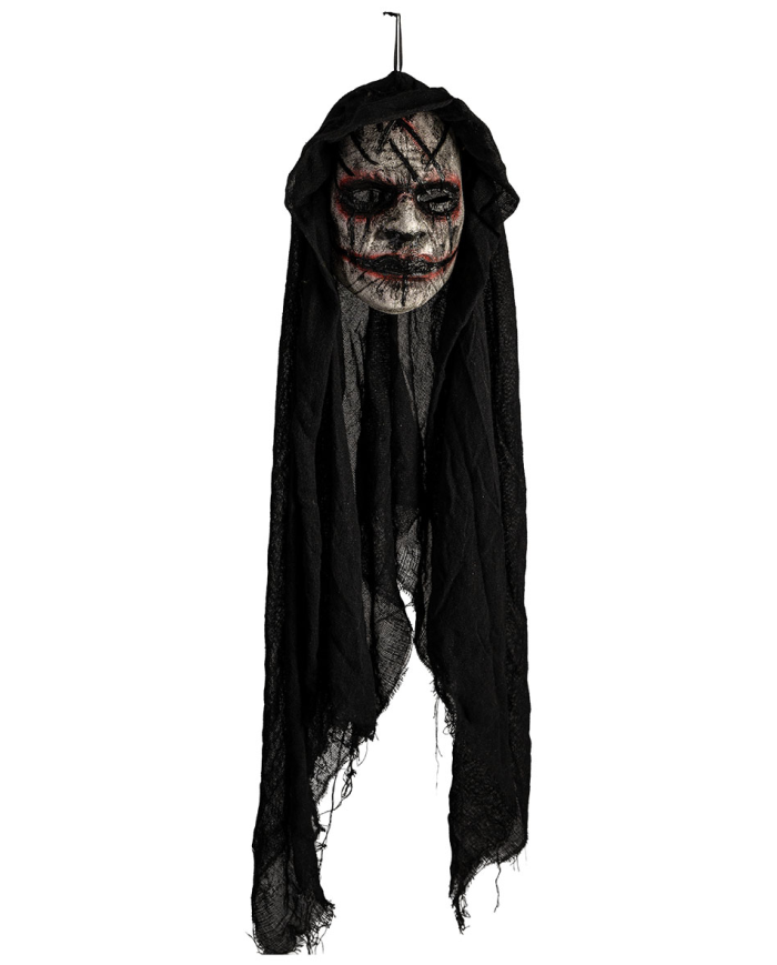 Maschera horror con cappuccio in plastica pitturata a mano con cartellino/etichetta