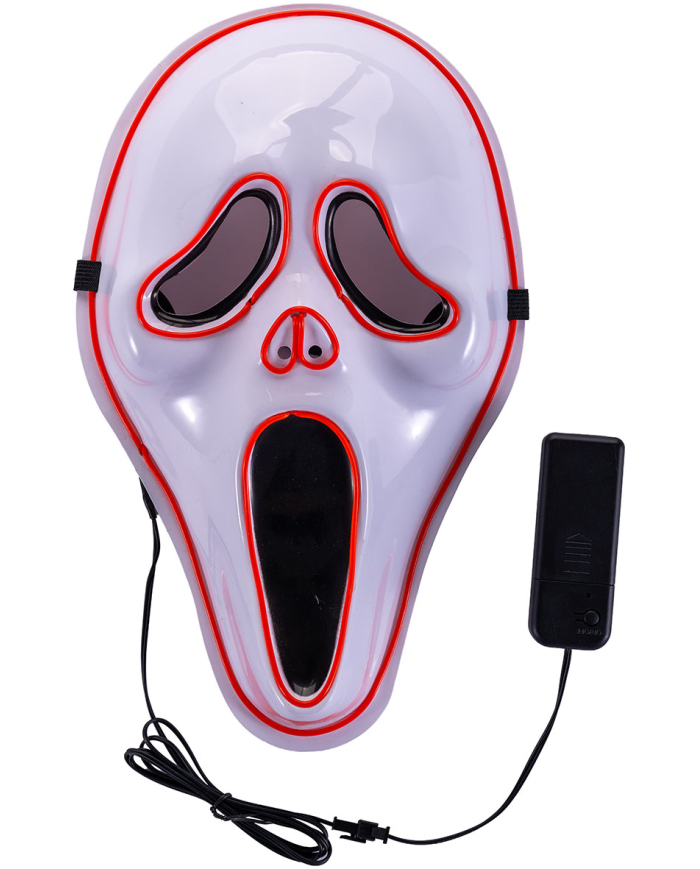 Maschera fantasma in plastica con decorazioni luminose (batterie escluse) in busta con cavallotto