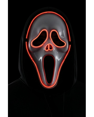 Masque fantôme en plastique avec décorations lumineuses (piles non comprises) dans un sachet avec carte d’en-tête