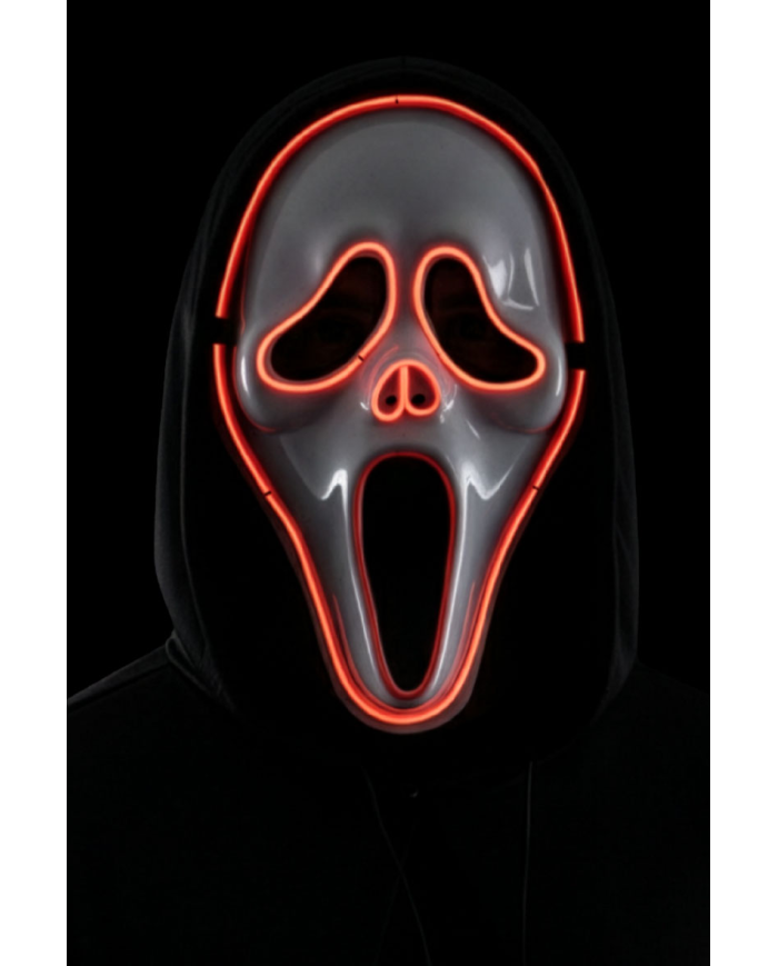 Masque fantôme en plastique avec décorations lumineuses (piles non comprises) dans un sachet avec carte d’en-tête