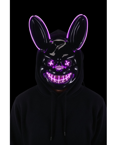 Maschera coniglio horror in plastica con decorazioni luminose (batterie escluse) in busta