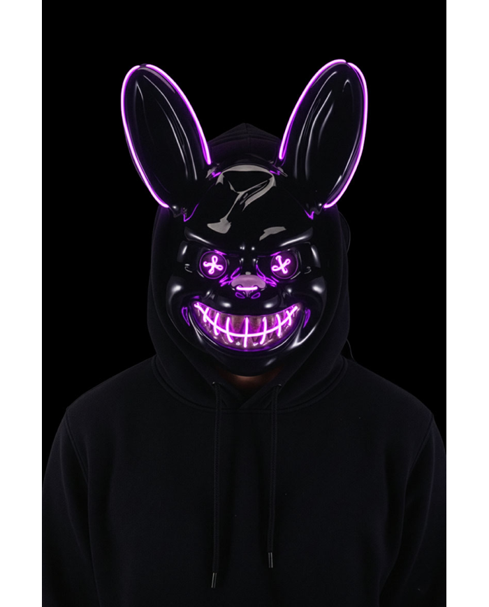 Maschera coniglio horror in plastica con decorazioni luminose (batterie escluse) in busta