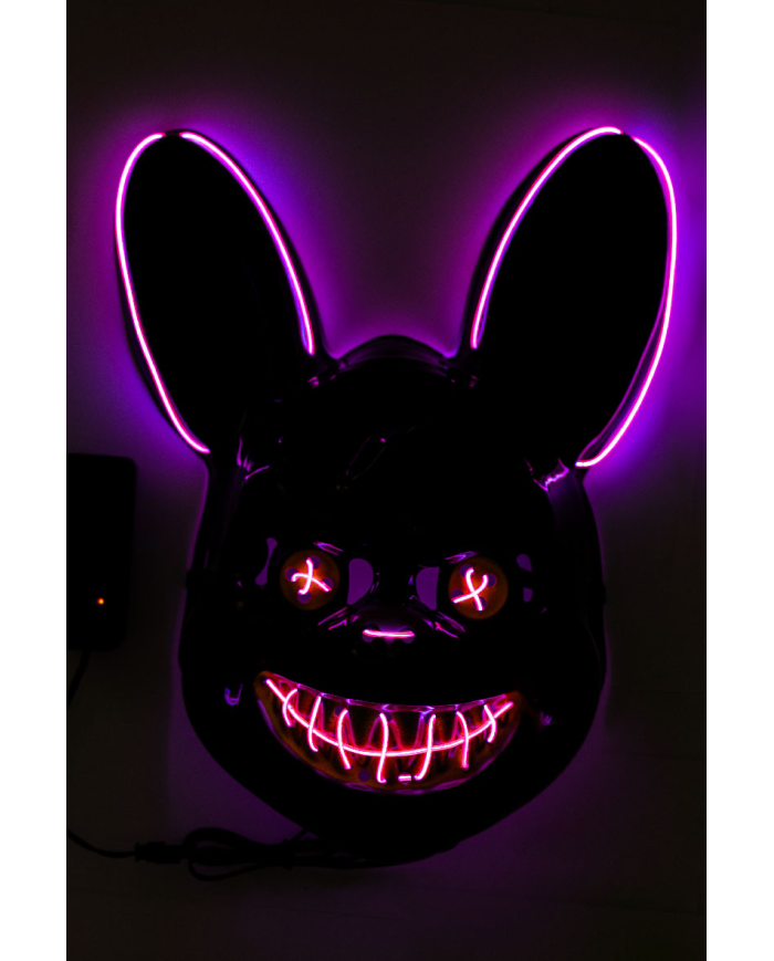 Horror rabbit plastic mask with light-up decorations (batteries not included) in bag