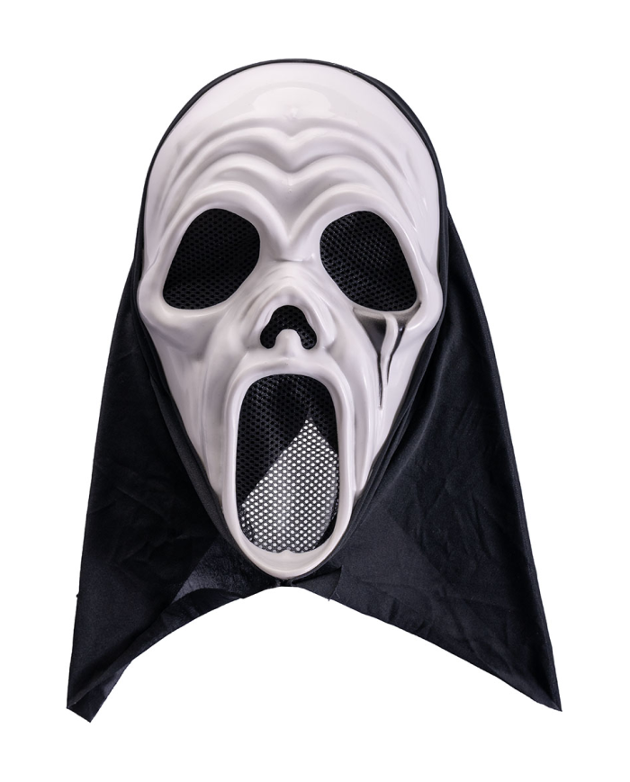 Maschera fantasma in plastica con cappuccio con cavallotto