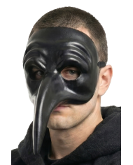 Masque noir long nez en plastique avec étiquette volante/étiquette