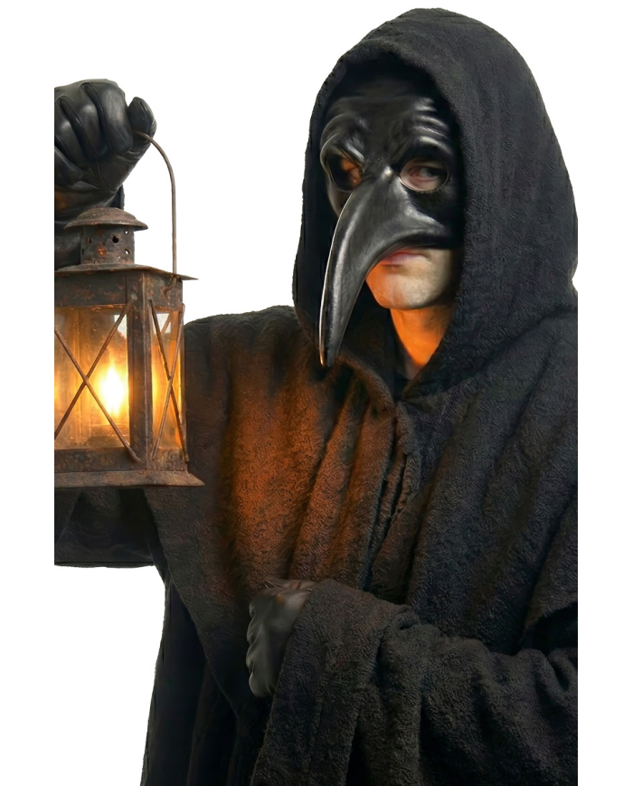 Maschera nera naso lungo in plastica con cartellino/etichetta