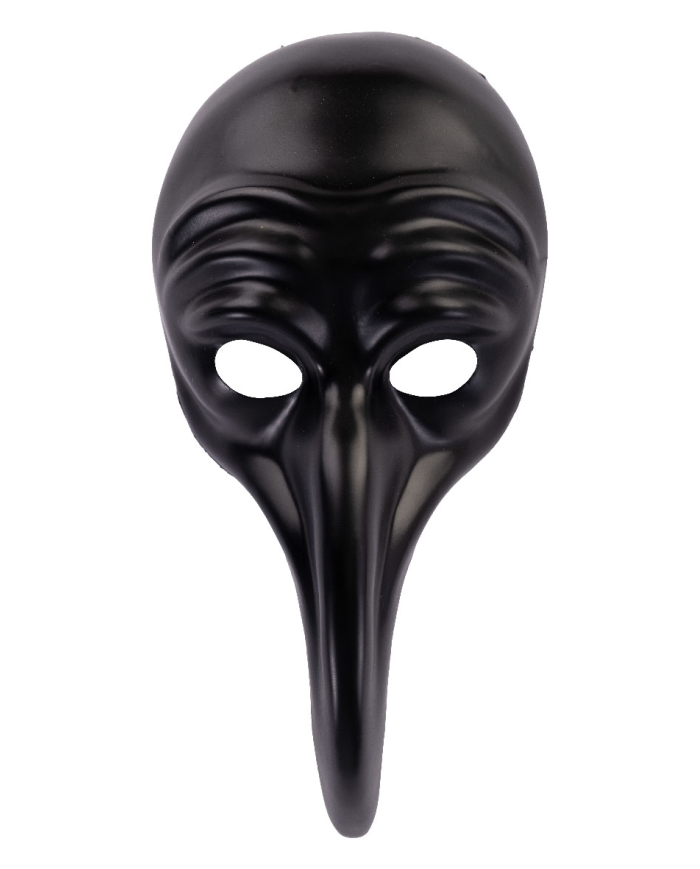 Maschera nera naso lungo in plastica con cartellino/etichetta