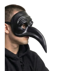 Masque noir long nez en plastique avec étiquette volante/étiquette