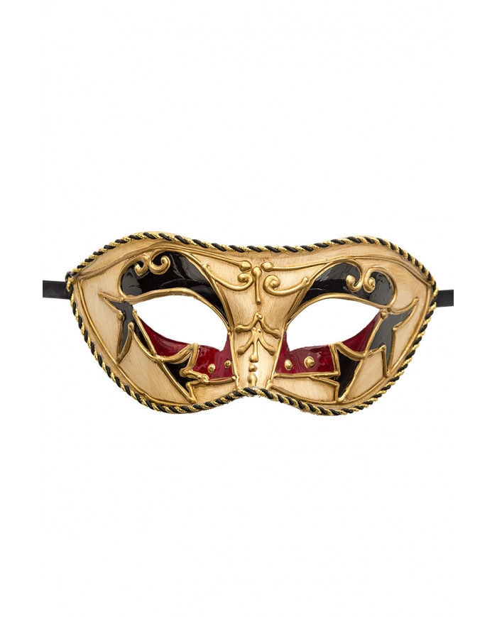 Chinless mask in plastic with embossed decorations, trimmings Chinless mask in plastic with embossed decorations, trimmings