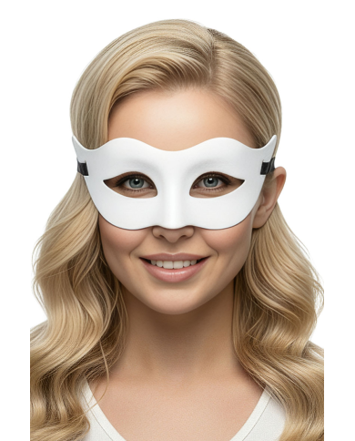 White plastic mask on card