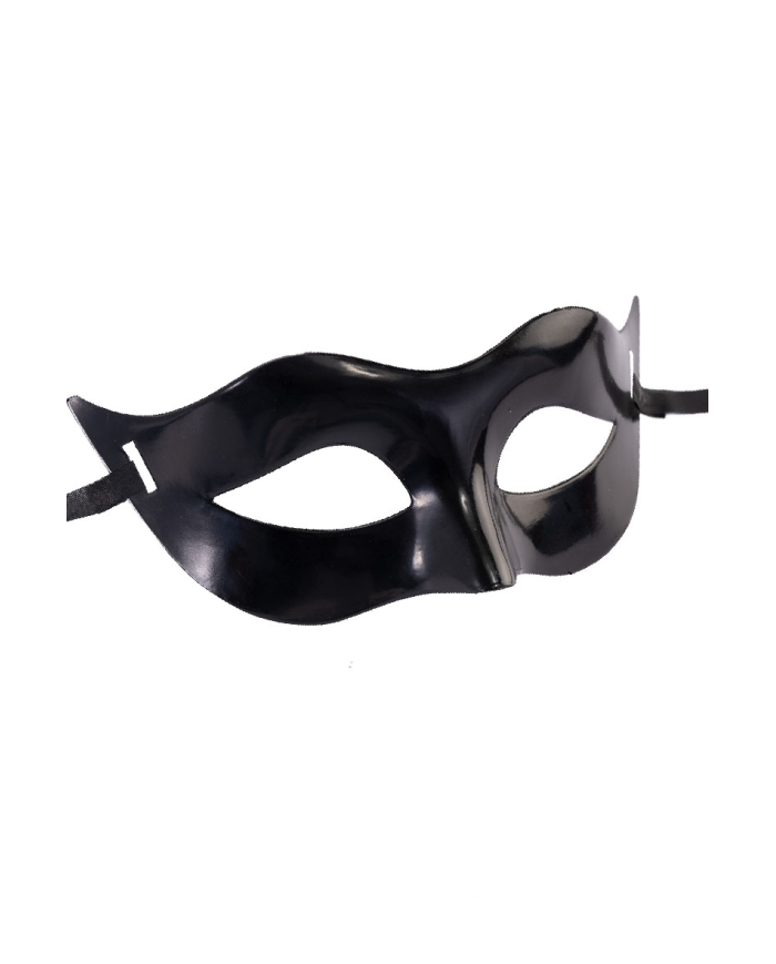 Black plastic mask on card