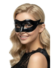 Black plastic mask on card