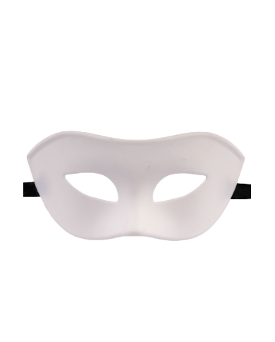White plastic domino mask on card