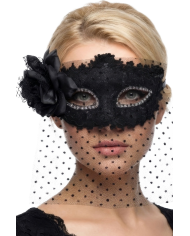 Masque en tissu noir avec bauta et décorations sur papier cartonné