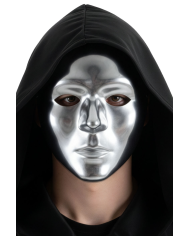 Maschera argento viso intero in plastica con cartellino/etichetta