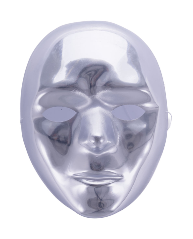 Maschera argento viso intero in plastica con cartellino/etichetta