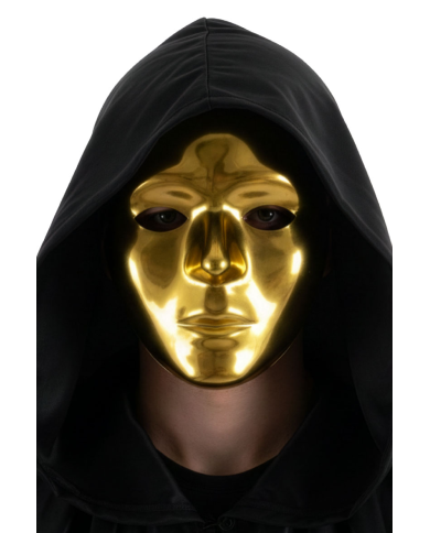 Masque doré visage intégral en plastique avec étiquette volante/étiquette