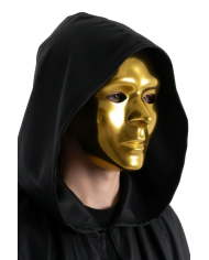 Vollmaske Gesicht goldfarben aus Kunststoff mit Pappschild/Etikett