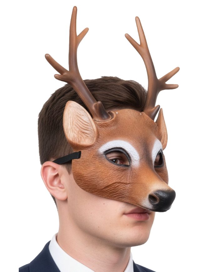 Hirschmaske aus Kunststoff auf Pappkarton