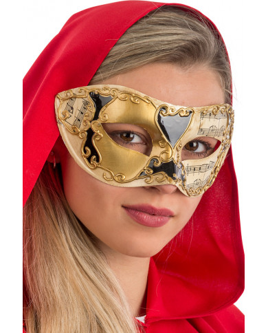 Venetian chinless mask in plastic with embossed golden
