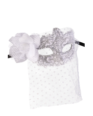 Silver mask with decorations and white bautta on card