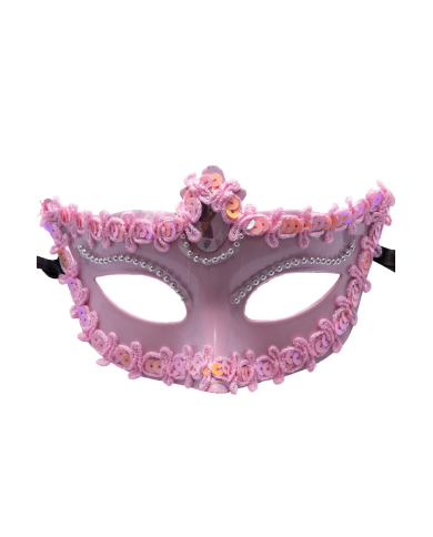 Maschera rosa in plastica con decorazioni su cartoncino