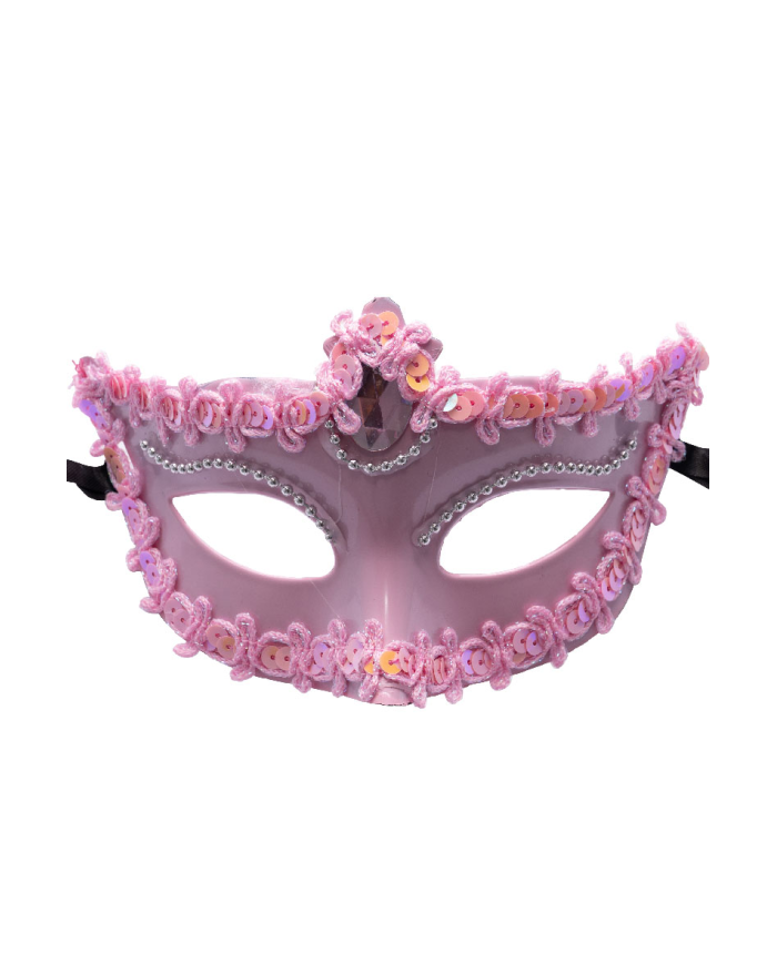 Pink mask with decorations on card