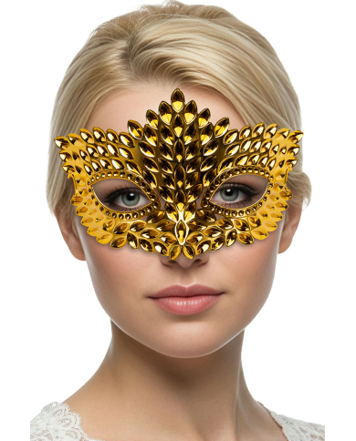 Masque doré sculpté en plastique sur papier cartonné
