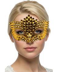 Maschera oro intagliata in plastica su cartoncino