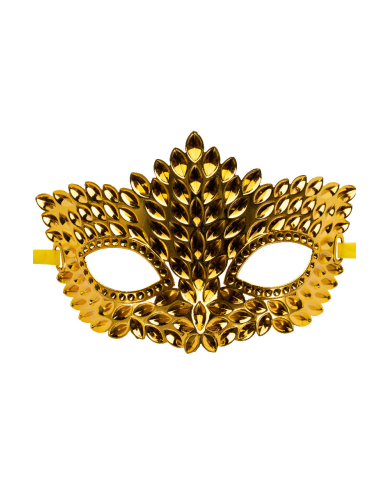 Gold carved mask in plastic on card