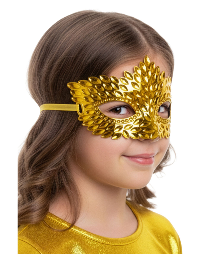 Spitzenstoffartige Maske goldfarben aus Kunststoff auf Pappkarton