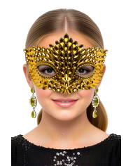 Gold carved mask in plastic on card