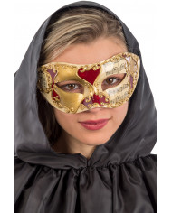 Venetian chinless mask in plastic with embossed golden