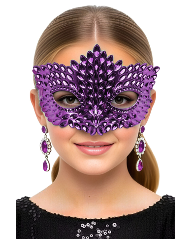 Masque violet sculpté en plastique sur papier cartonné