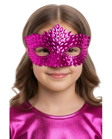 Pink carved mask in plastic on card