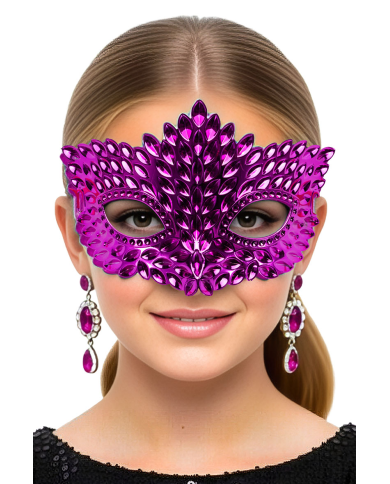 Maschera rosa intagliata in plastica su cartoncino