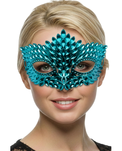 Masque bleu sculpté en plastique sur papier cartonné