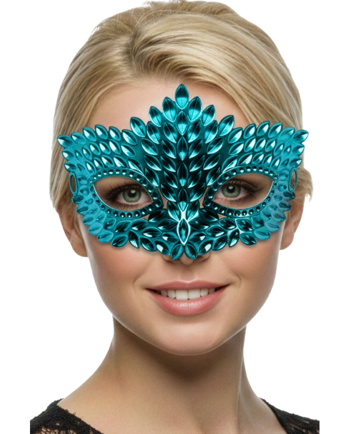 Masque bleu sculpté en plastique sur papier cartonné