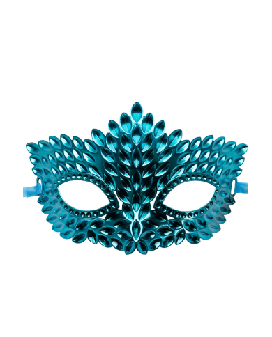 Maschera blu intagliata in plastica su cartoncino