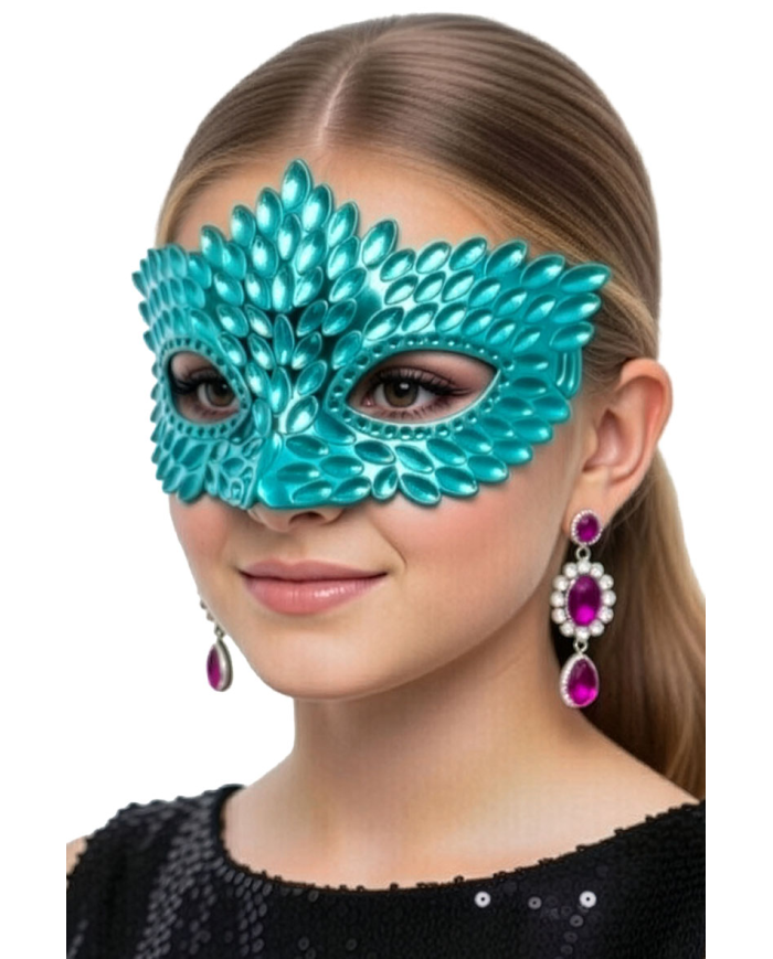 Spitzenstoffartige Maske blau aus Kunststoff auf Pappkarton